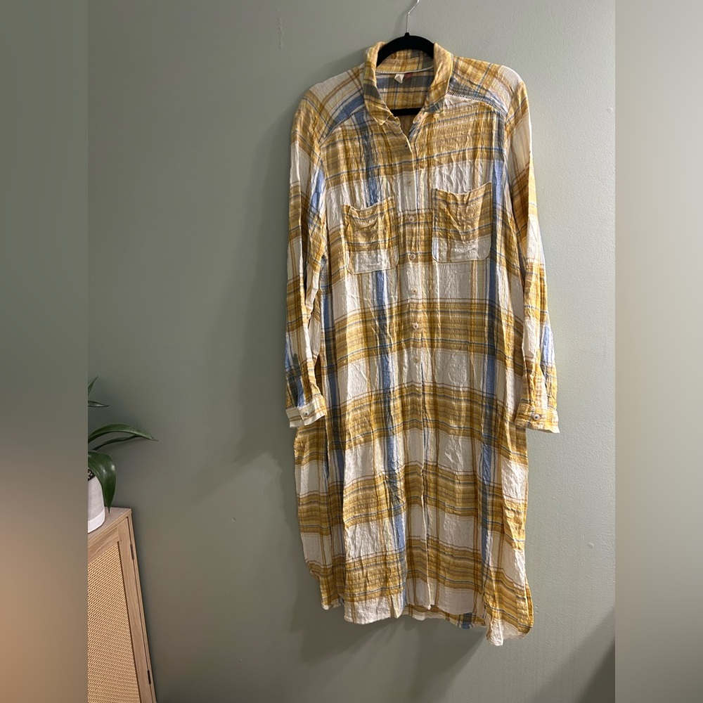 Pilcro for Anthropologie Side-Slit Maxi Tunic Buttondown Neutral Motif textured - Picture 8 of 11